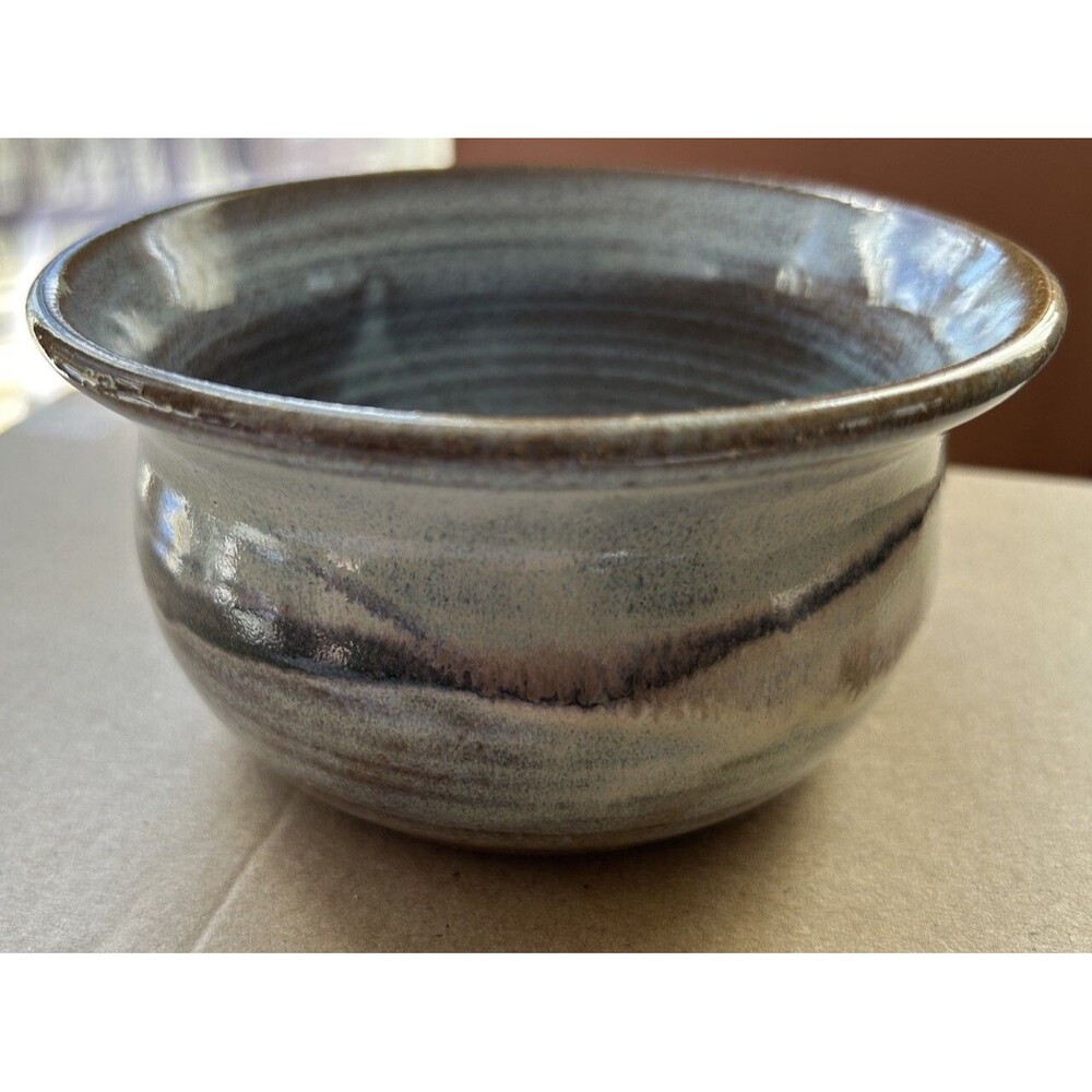 Vtg Mid Century Modern Studio Art Pottery Stoneware Bowl Pot Vessel Blue Mauve